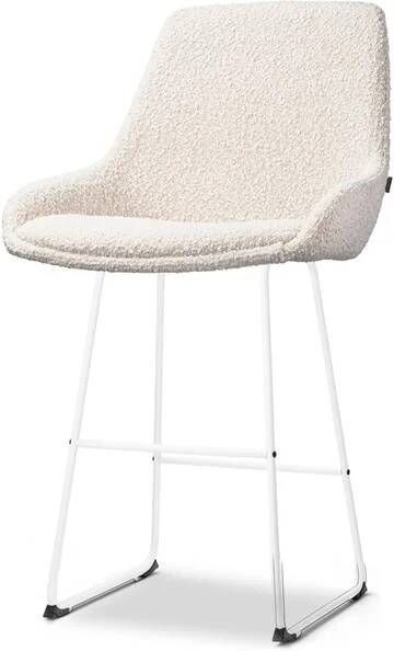 Nolon Nino-Isa Barkruk Bouclé Beige Wit Onderstel 65 cm Stof Kookeiland Barkruk met Rugleuning Design Comfortabel