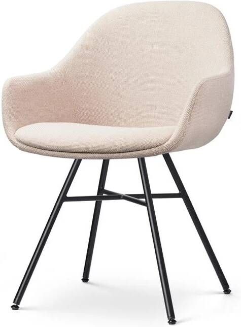 Nolon Noa-Mae Eetkamerstoel Beige met Armleuning Stof Zwart Metalen Poten Design Scandinavisch Comfortabel