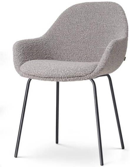 Nolon Nora-Mae Eetkamerstoel Bouclé Taupe met Armleuning Stof Zwart Onderstel Design Scandinavisch Comfortabel