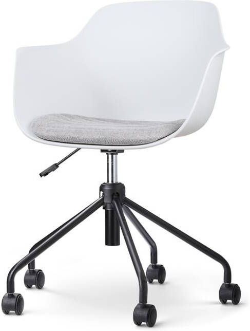 Nolon Nout-Liz Bureaustoel Wit met Lichtgrijs Zitkussen met Armleuning Kunststof Vast Zitkussen Verstelbaar Wieltjes Zwart Onderstel