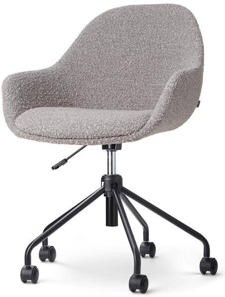 Nolon Nout-Mae Bureaustoel Bouclé Taupe Stof Verstelbaar Wieltjes Zwart Onderstel Design Comfortabel