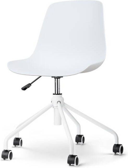 Nolon Nout-Pip Bureaustoel Wit Kunststof Zitting Verstelbaar Wieltjes Wit Metalen Onderstel
