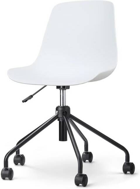 Nolon Nout-Pip Bureaustoel Wit Kunststof Zitting Verstelbaar Wieltjes Zwart Metalen Onderstel