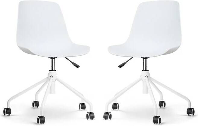 Nolon Nout-Pip Bureaustoel Wit Kunststof Zitting Verstelbaar Wieltjes Wit Onderstel Set Van 2 Bureaustoelen