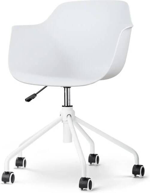 Nolon Nout-Puk Bureaustoel Wit met Armleuning Kunststof Zitting Verstelbaar Wieltjes Wit Onderstel