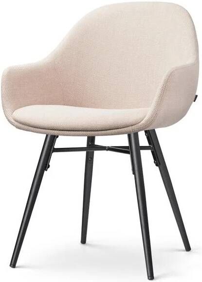 Nolon Nova-Mae Eetkamerstoel Beige met Armleuning Stof Zwart Metalen Poten Design Scandinavisch Comfortabel