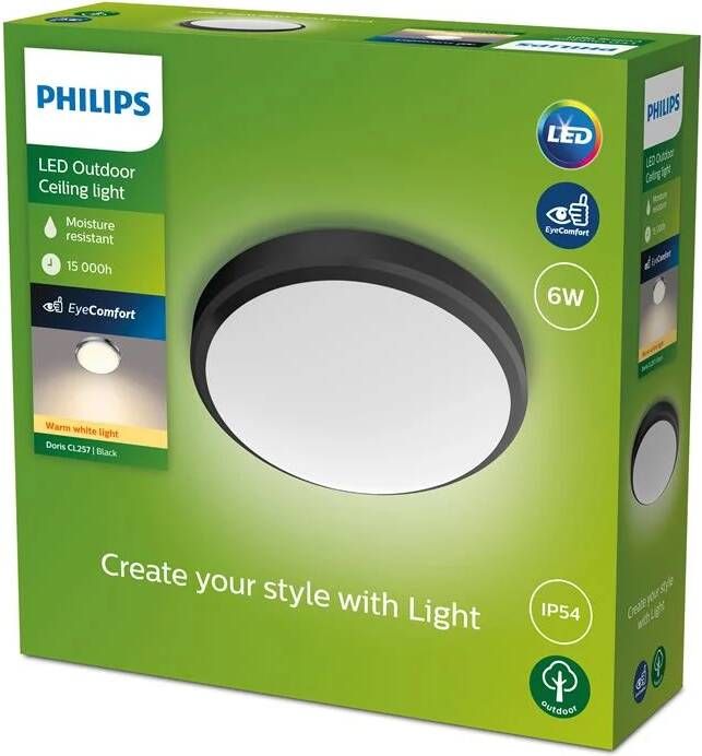 Philips Doris Plafondlamp Zwart IP54