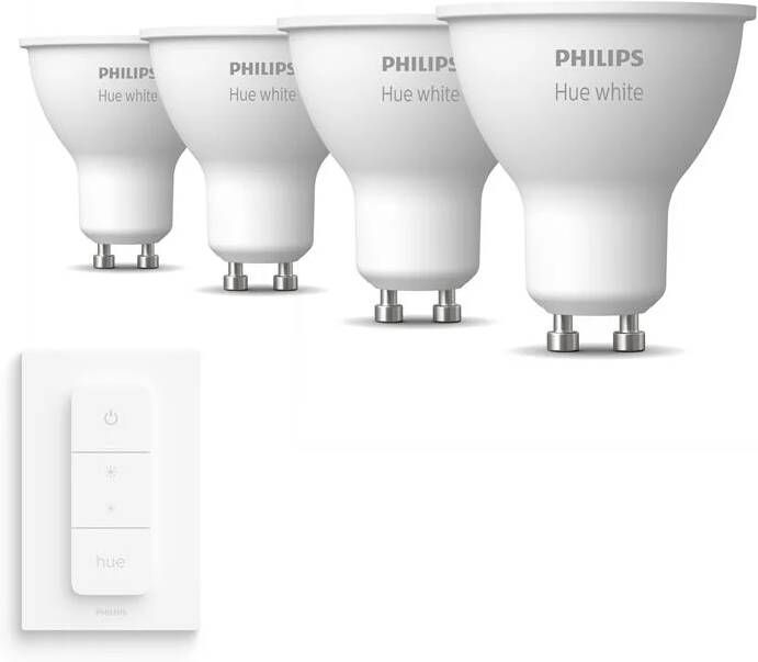 Philips Hue Uitbreidingspakket White GU10 4 Lampen Incl. Dimmer Switch