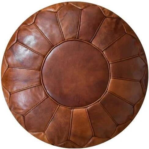 See The Good Leren Poef (XL) naturelbruin Handgemaakt Rond Ø60 x 35cm Gevuld geleverd POUFS&PILLOWS - Foto 4