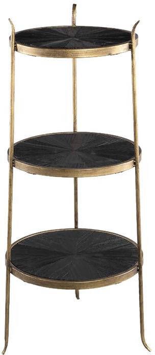 PTMD COLLECTION PTMD Tylo Ronde Bijzettafel Meerlaags 37 x 39 x 85 cm Metaal Hout Zwart Goud