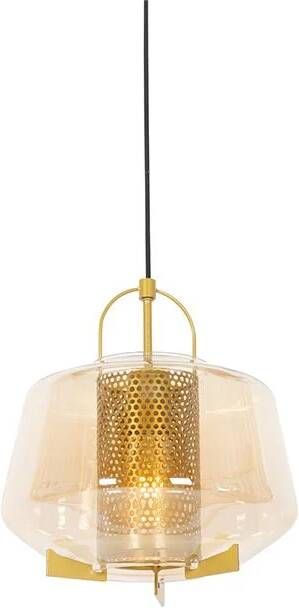 QAZQA Art deco hanglamp goud met amber glas 30 cm Kevin