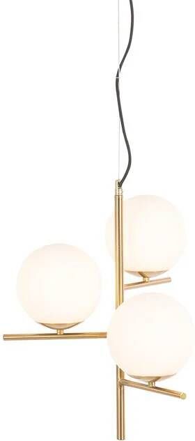 QAZQA Art Deco hanglamp goud met glas opaal 3-lichts Flore