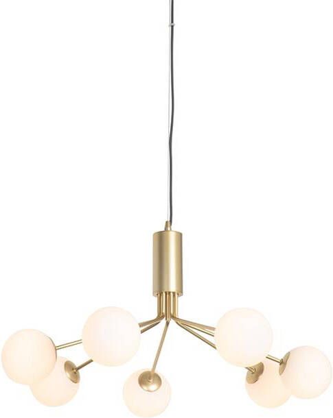 QAZQA Art Deco hanglamp goud met opaal glas 7-lichts Coby