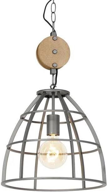QAZQA Industriële hanglamp donkergrijs met hout 34 cm Arthur