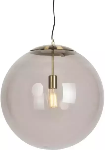 QAZQA +Moderne hanglamp messing met smoke glas 50 cm Ball