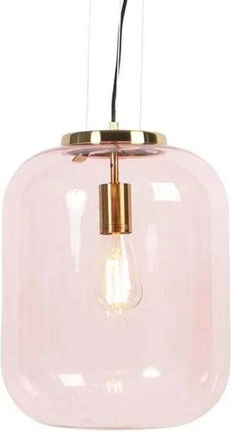 QAZQA Art Deco hanglamp messing met roze glas Bliss