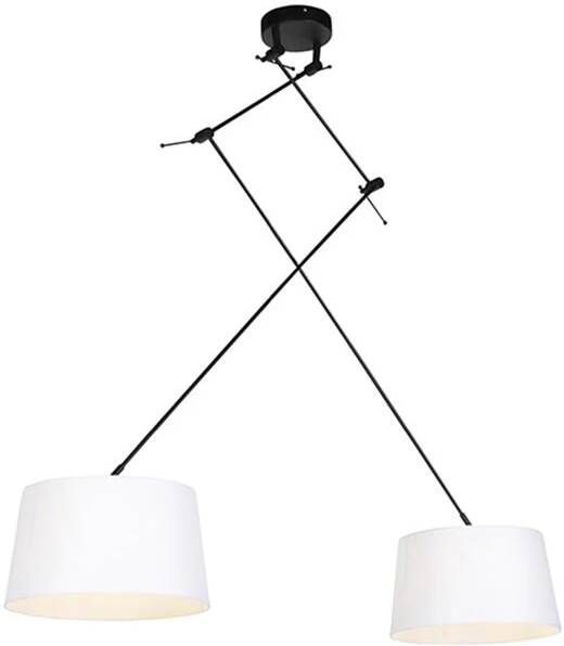 QAZQA Hanglamp zwart met linnen kappen wit 35 cm 2-lichts Blitz - Foto 1