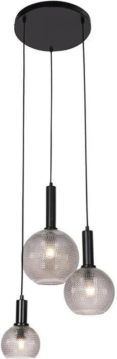 QAZQA Design hanglamp zwart met smoke glas 3-lichts Chico