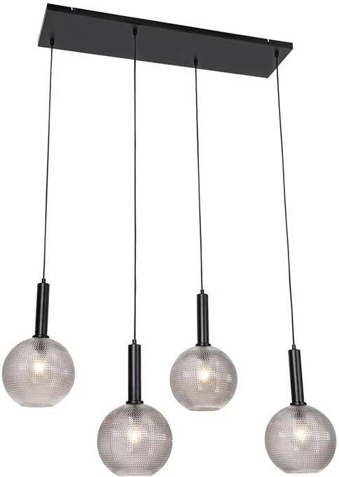 QAZQA Design hanglamp zwart met smoke glas 4-lichts Chico