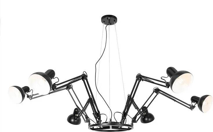 QAZQA Industriële hanglamp zwart 6-lichts verstelbaar Hobby Spinne