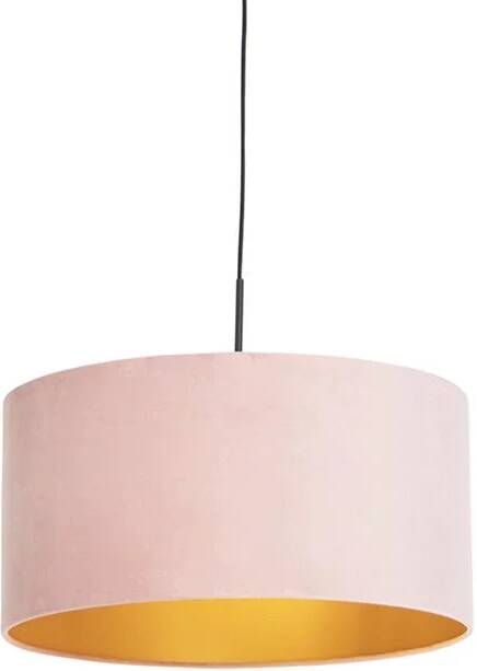 QAZQA Hanglamp met velours kap roze met goud 50 cm Combi
