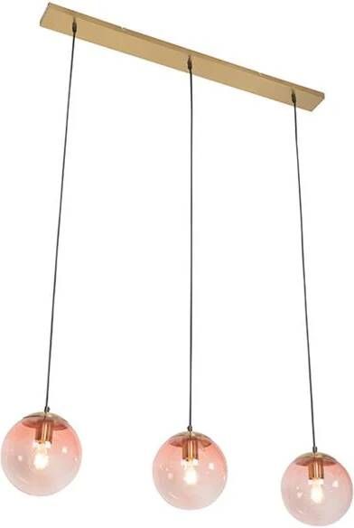 QAZQA Art deco hanglamp messing met roze glas 3-lichts Pallon