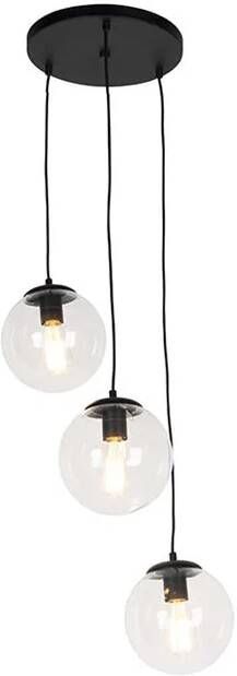 QAZQA Art deco hanglamp zwart 3-lichts Pallon