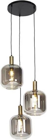 QAZQA Design hanglamp zwart met goud en smoke glas 3-lichts Zuzanna
