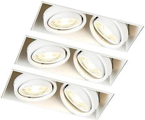 QAZQA Set van 3 inbouwspots wit GU10 kantelbaar trimless 2-lichts