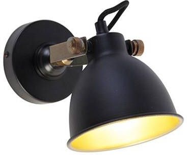 QAZQA Industriële wandlamp zwart met goud verstelbaar Liko - Foto 1