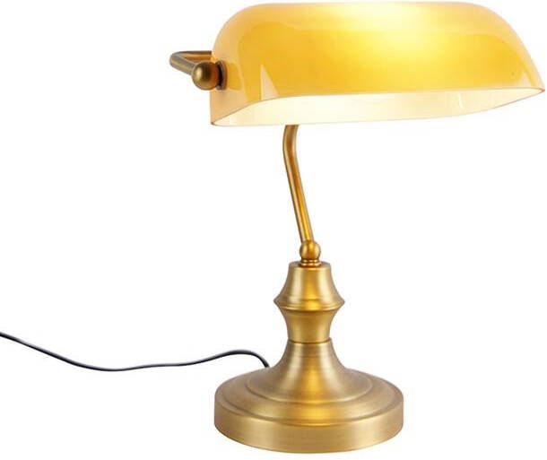 QAZQA Klassieke notarislamp brons met amber glas Banker