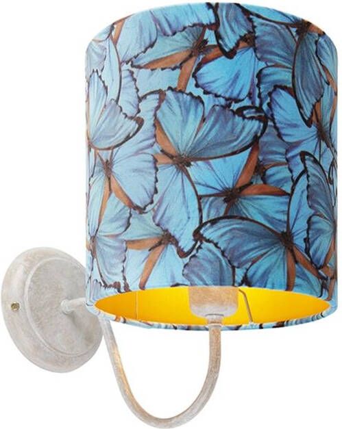 QAZQA Klassieke wandlamp wit met vlinder velours kap Matt - Foto 1