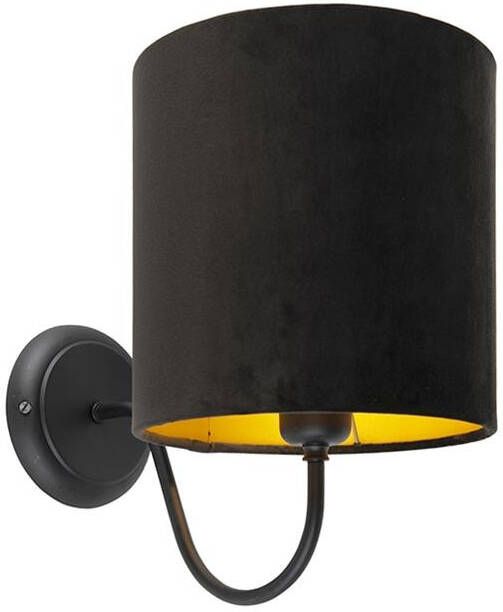 QAZQA Klassieke wandlamp zwart met zwarte velours kap Matt - Foto 1