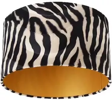 QAZQA Velours lampenkap zebra dessin 35|35|20 gouden binnenkant