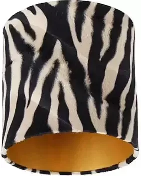 QAZQA Velours lampenkap zebra dessin 20|20|20 gouden binnenkant