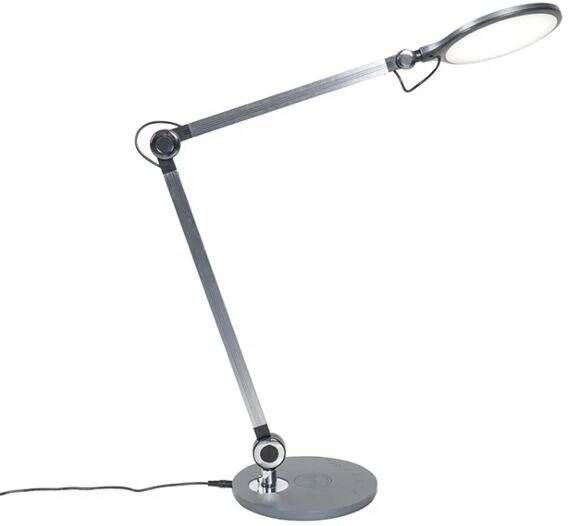 QAZQA Design tafellamp grijs incl. LED met touch en inductielader - Foto 1