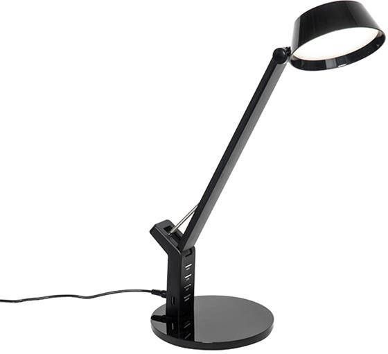 QAZQA Tafellamp zwart met touch incl. LED met USB-aansluiting