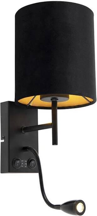 QAZQA Art Deco wandlamp zwart met velours kap Stacca