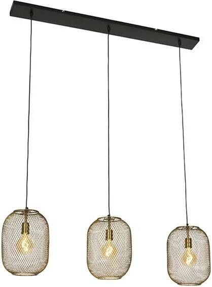 QAZQA Moderne hanglamp messing en zwart 3-lichts Waya Mesh