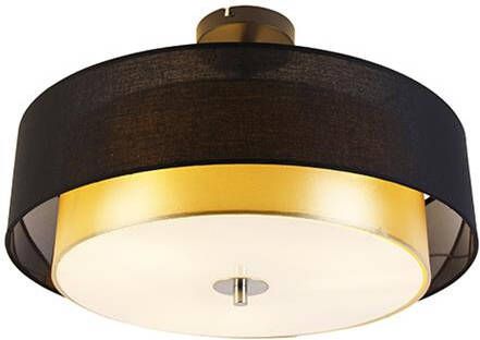 QAZQA Moderne plafondlamp zwart met goud 50 cm 3-lichts Drum Duo