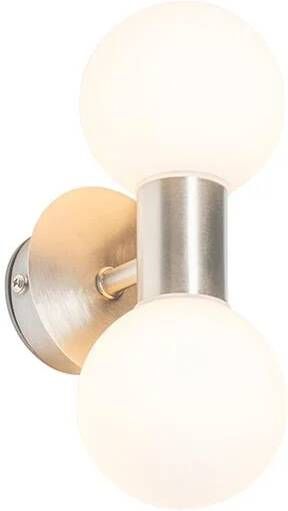 QAZQA Moderne wandlamp staal IP44 2-lichts Cederic - Foto 1