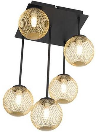QAZQA Moderne plafondlamp zwart met goud 5-lichts Athens Wire