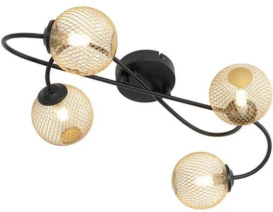 QAZQA Moderne plafondlamp zwart met goud 4-lichts Athens Wire