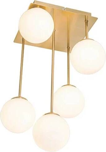 QAZQA Moderne plafondlamp goud met opaal glas 5-lichts Athens