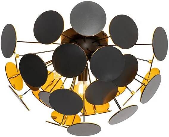 QAZQA Design plafondlamp zwart met goud 54cm 3-lichts Cerchio