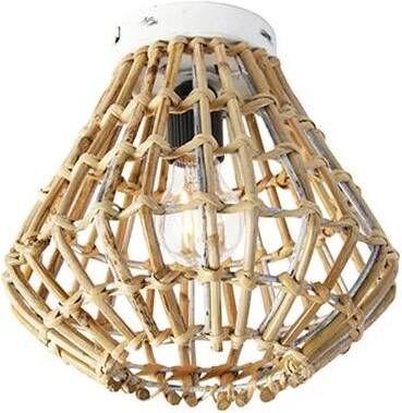 QAZQA Landelijke plafondlamp bamboe met wit Canna Diamond
