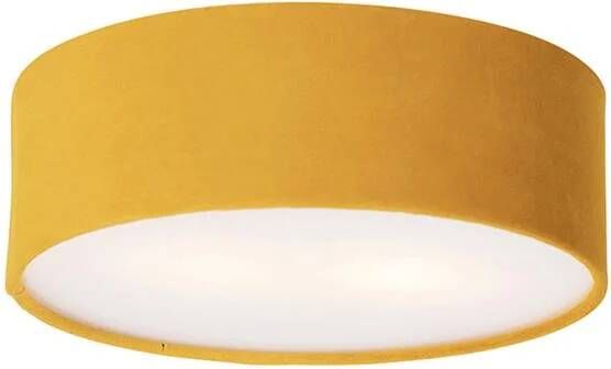 QAZQA Moderne plafondlamp oker 30 cm met gouden binnenkant Drum