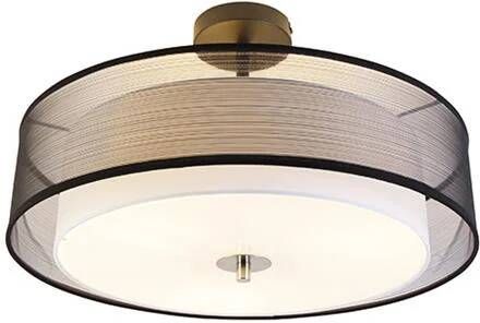 QAZQA Moderne plafondlamp zwart met wit 50 cm 3-lichts Drum Duo - Foto 1