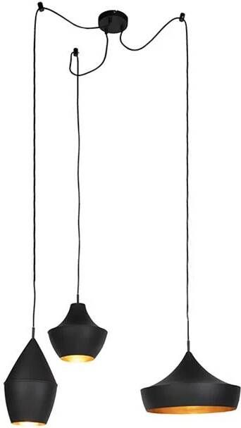 QAZQA Set van 3 smart hanglampen zwart met goud incl. Wifi A60