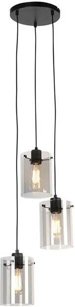 QAZQA Smart hanglamp zwart met smoke glas incl. 3 Wifi ST64 Dome - Foto 2
